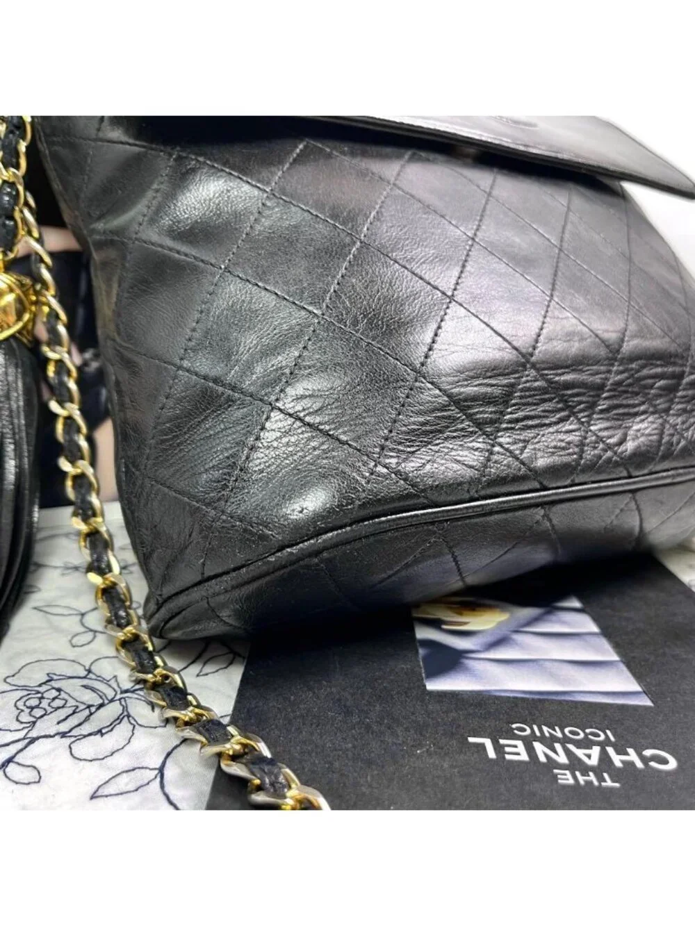 Chanel Vintage Quilted CC Logo Fringe Black